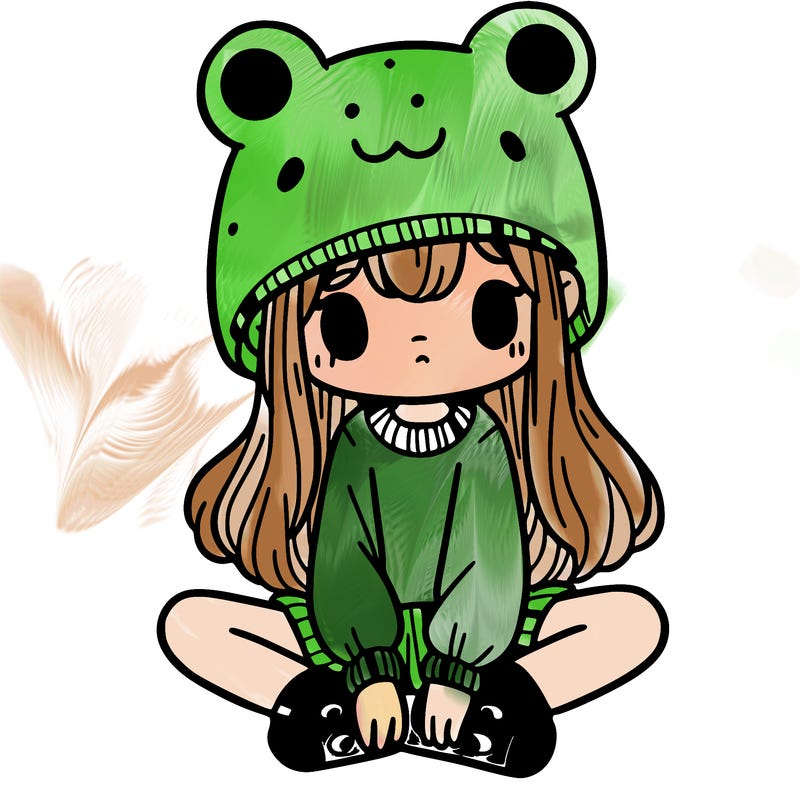 a girl wearing a frog hat and some frog socks