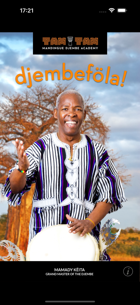 djembeföla! - Mamady Keita grand master of the djembe on the djembefola app home screen