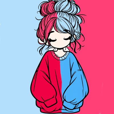girl with baggy sweatshirt and messy bun