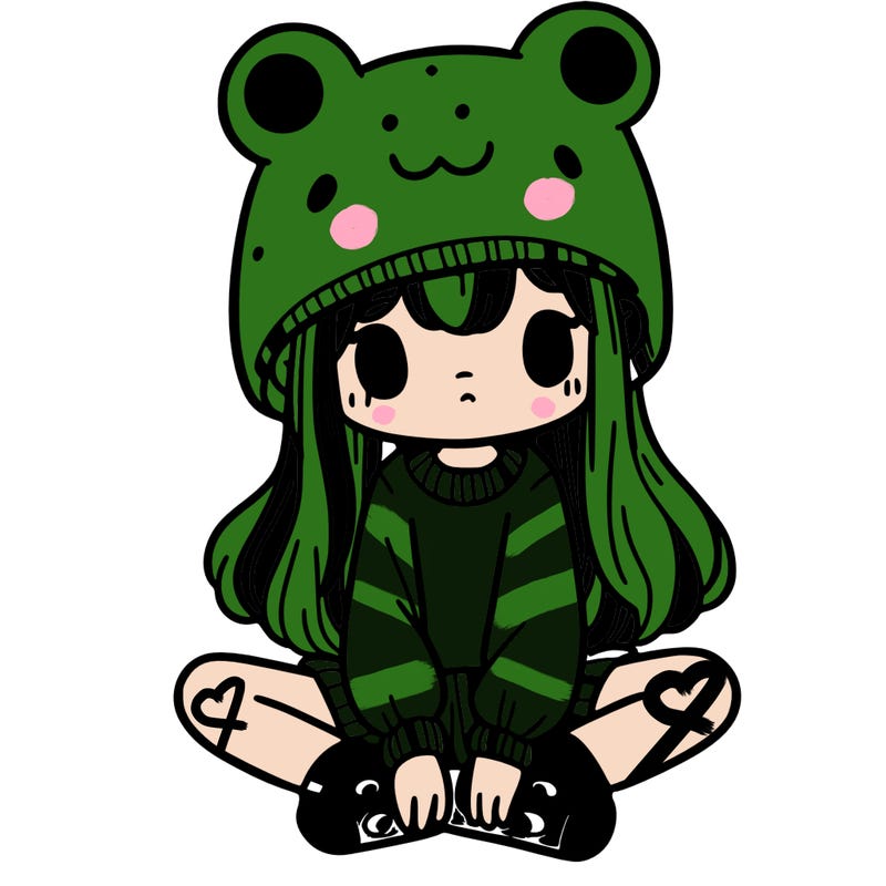 a girl wearing a frog hat and some frog socks