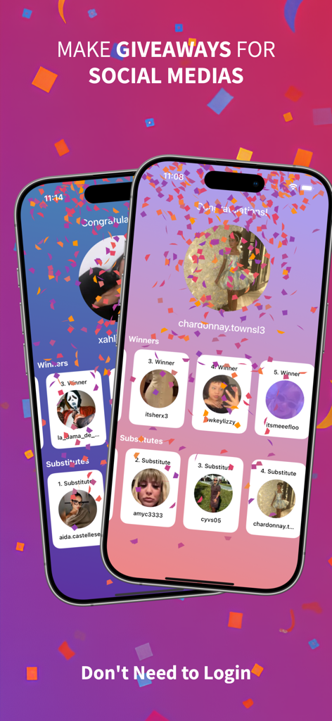 Giveaway Picker: Random Winner - Interface showing picked giveaway winners and substitutes for social media creators