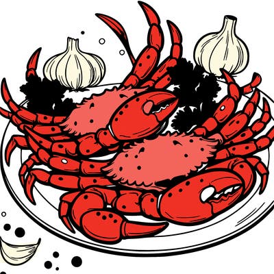 crab legs on a plate with parsley and garlic