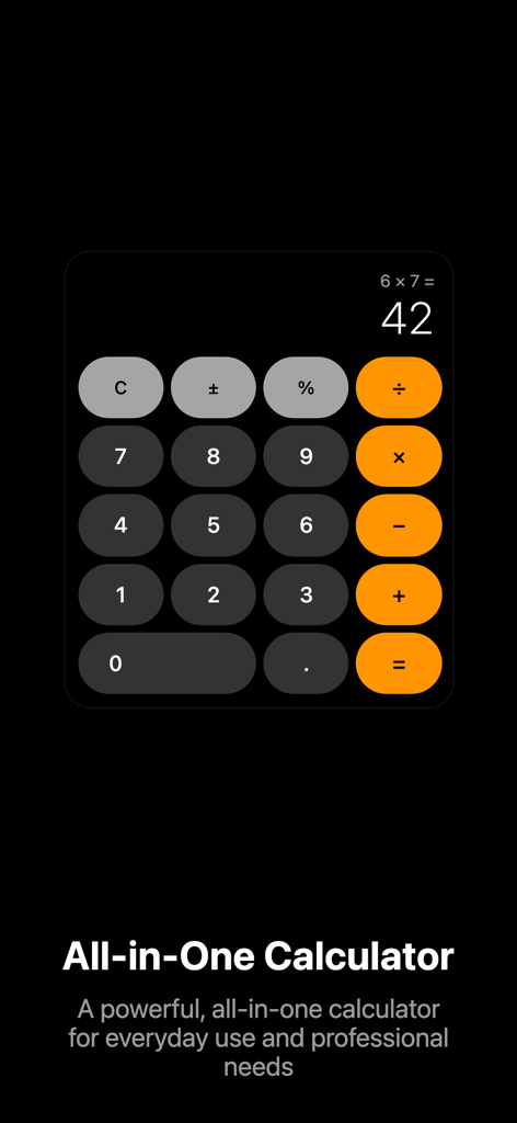 Calculator: Scientific+Finance - Standard calculator interface of the all-in-one calculator app in dark mode