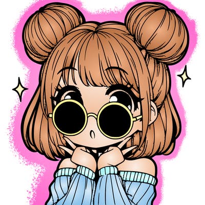 manga girl with hairbuns and sun shape sunglasses