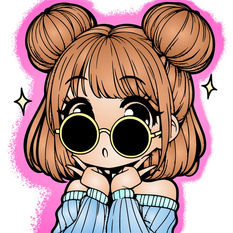 manga girl with hairbuns and sun shape sunglasses
