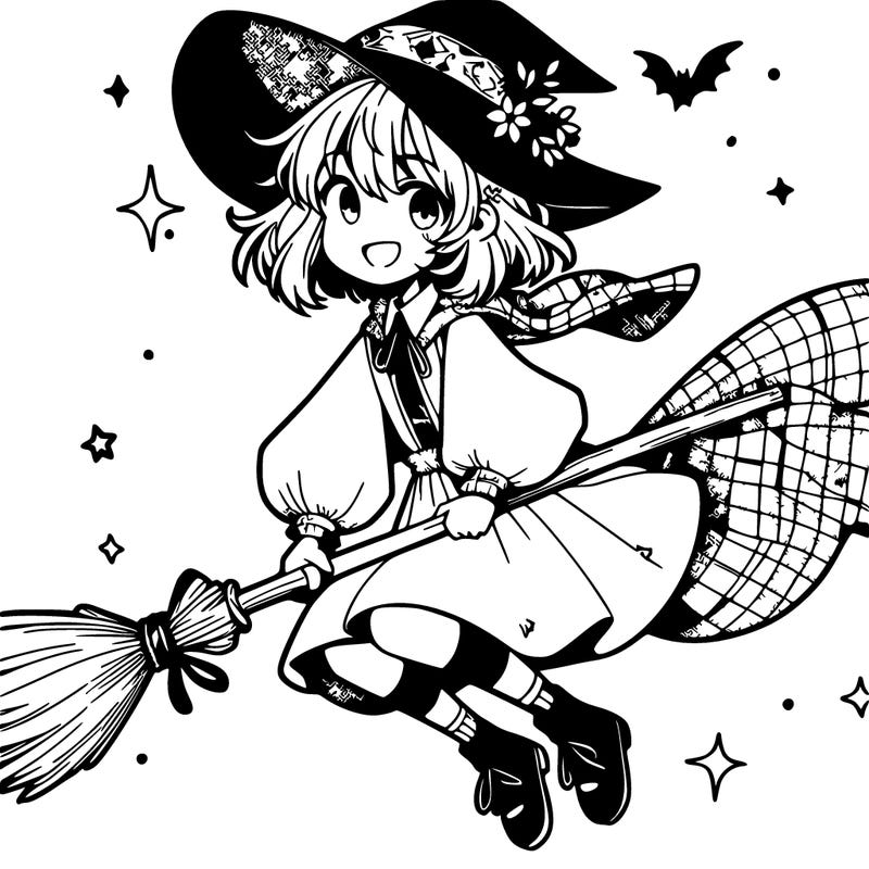 manga witch flying on a broom