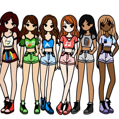 a group of girls wearing crop tops and shorts