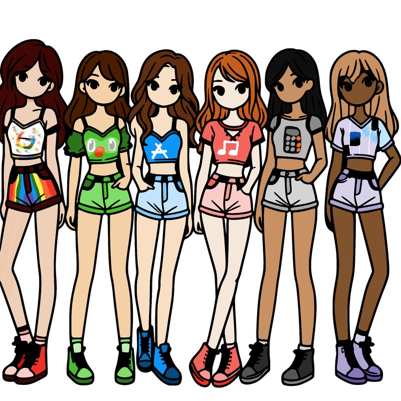 a group of girls wearing crop tops and shorts