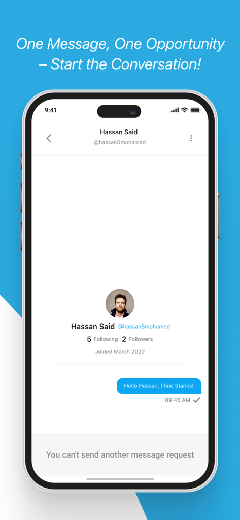 Hawadeet - A mobile screen showing the messaging feature of the Hawadeet app with a message sent to a user named Hassan Said.