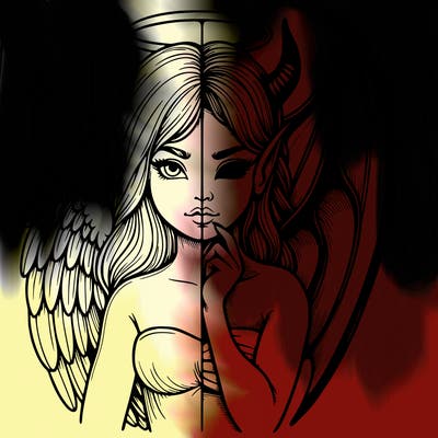 realistic angel half demon