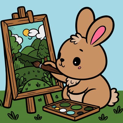 rabbit painting a picture