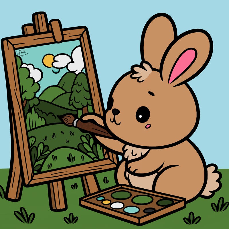 rabbit painting a picture