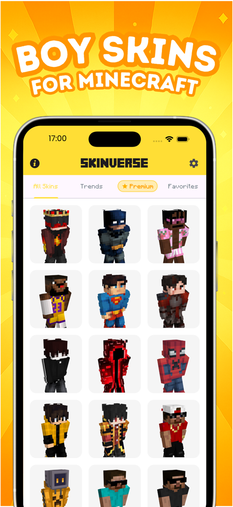 SkinVerse: Skins for Minecraft - A wide variety of boy skins for Minecraft featuring superheroes and popular characters in the SkinVerse app