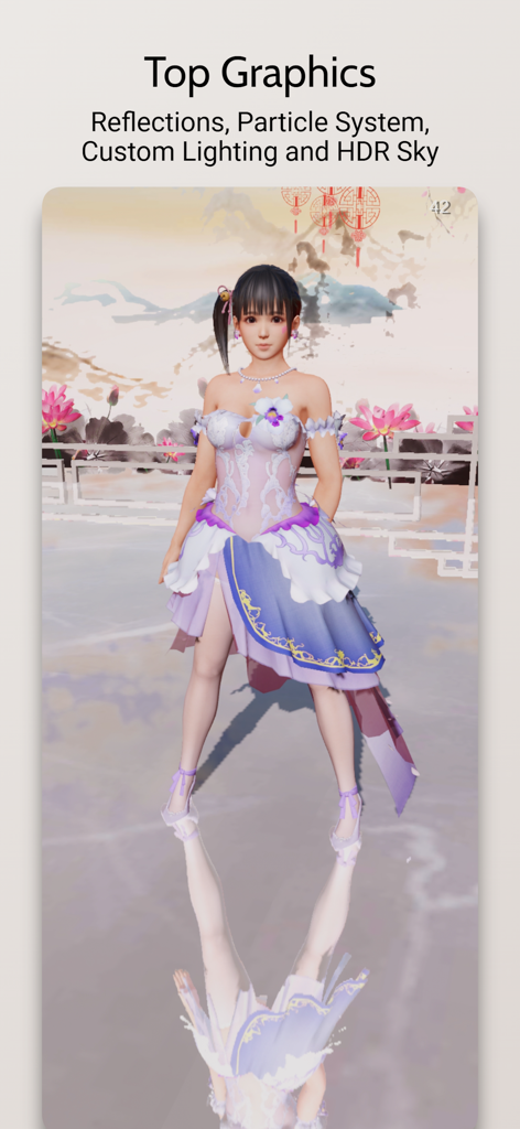 Renderizado de modelo de personaje 3D de alta calidad en DanceXR con reflejos e iluminación personalizada