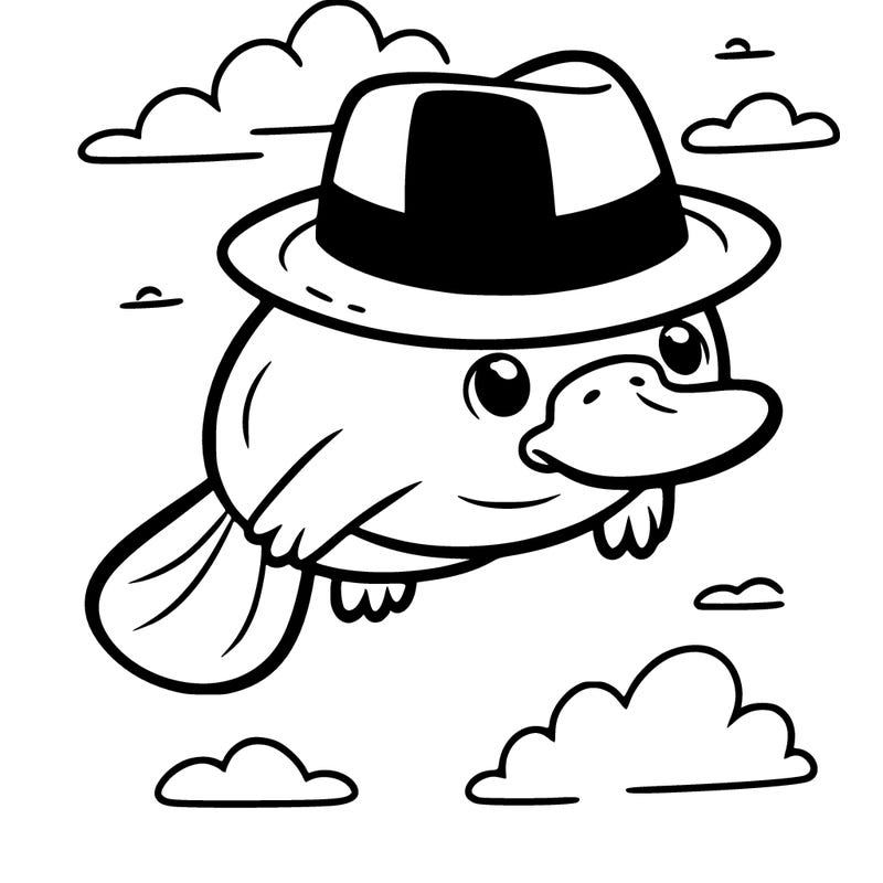 a platypus floating in the sky with a fedora with a black band on it