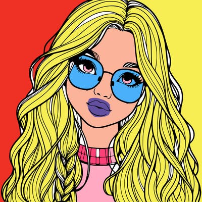 girl with long hair and freckles and glasses realistic