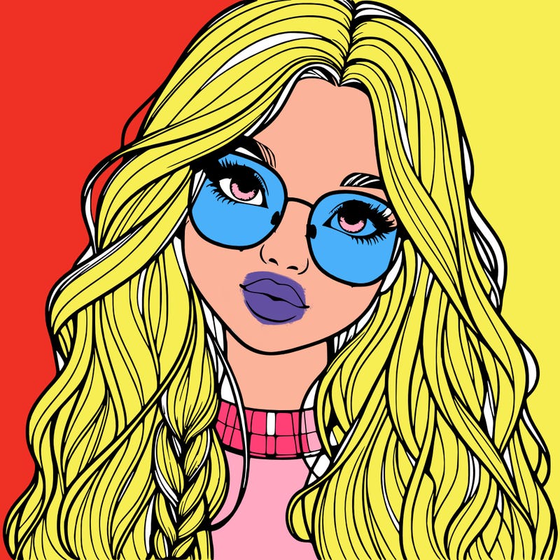 girl with long hair and freckles and glasses realistic