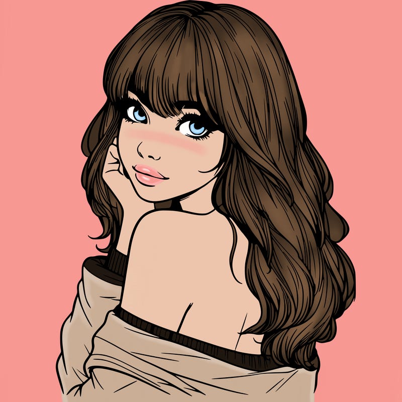 realistic girl with bangs looking over her shoulder
