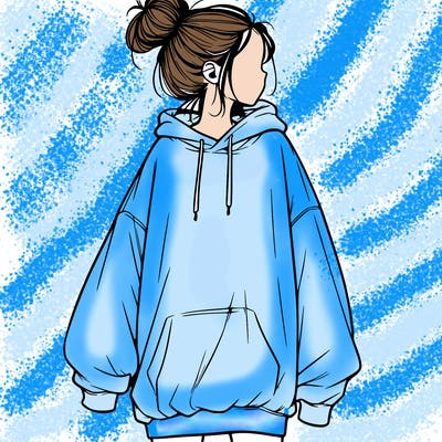realistic girl with a oversized sweatshirt on and a bun