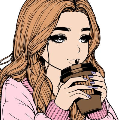 realistic girl drinking coffee