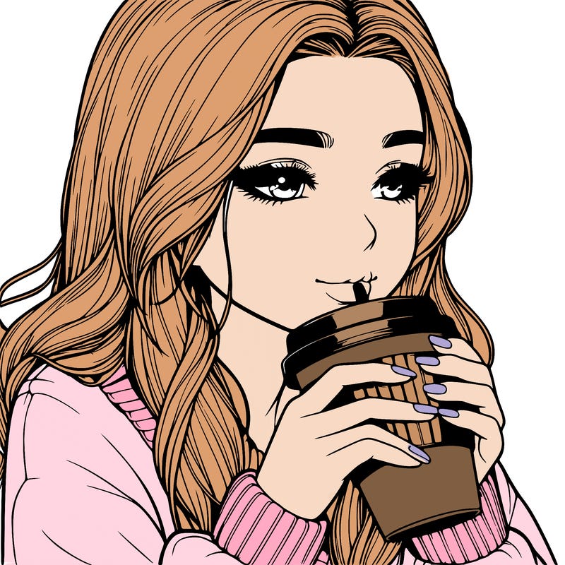 realistic girl drinking coffee