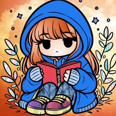 girl in oversized hoodie reading a book