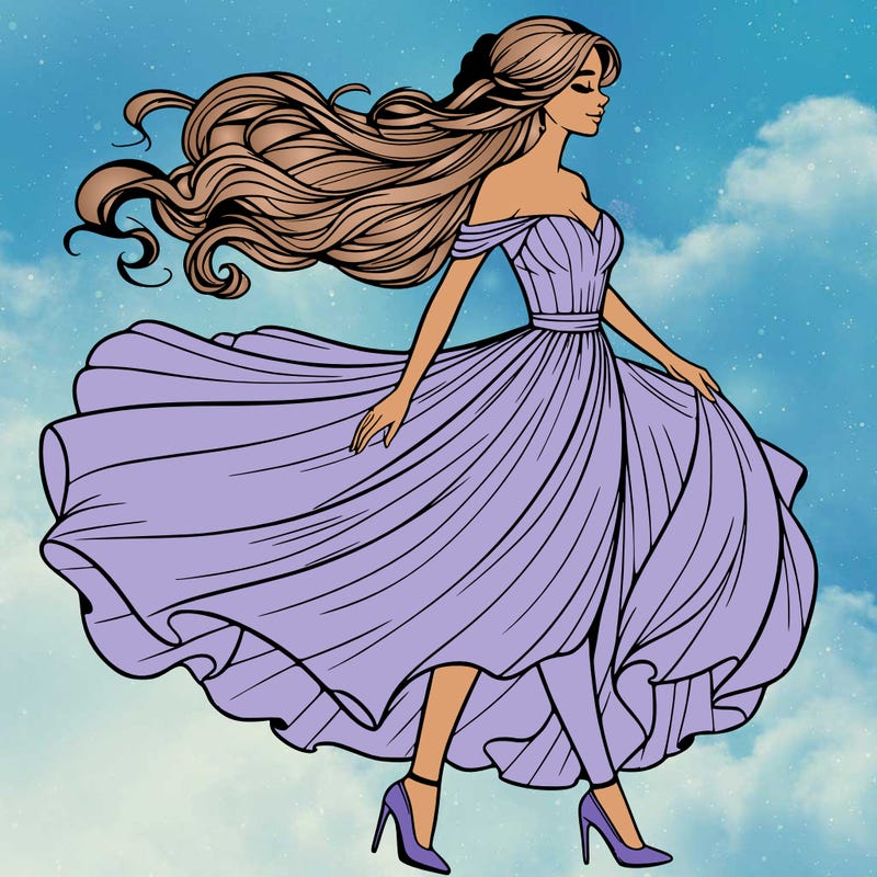 realistic woman in a dress flowing in the wind