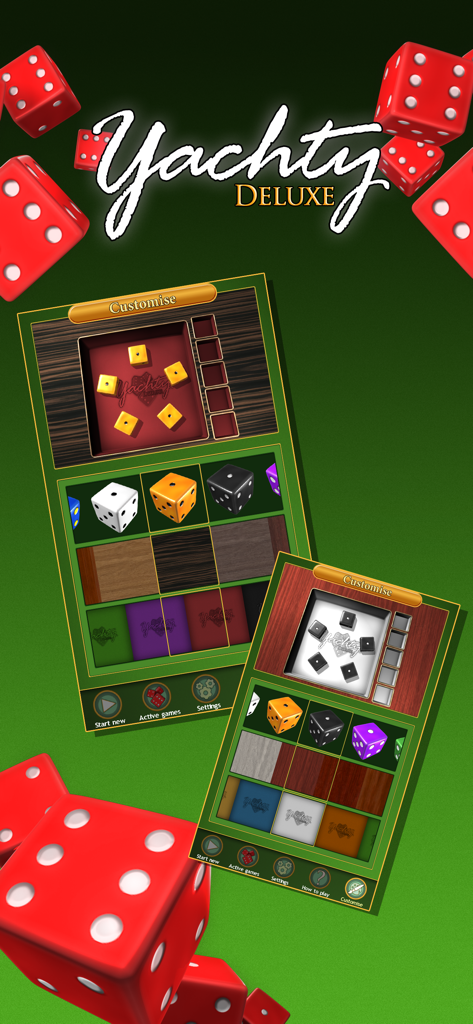 Yachty - Customization menu for dice colors and table textures in Yachty Deluxe