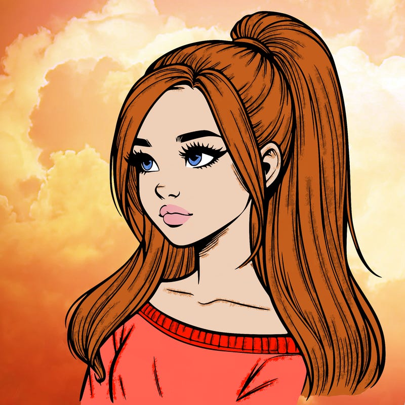 realistic girl with a high ponytail