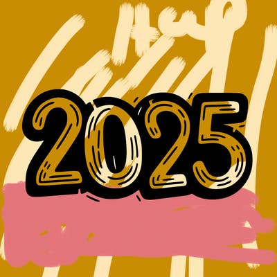 one line scrawled numbers sketch design “2025”