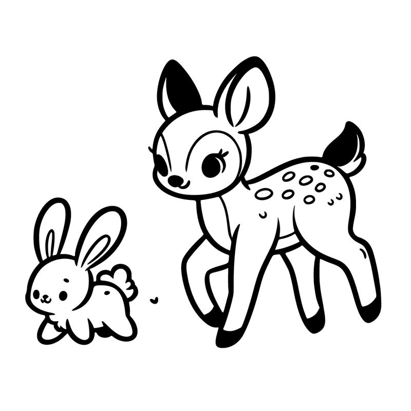 a fawn walking with a cute bunny