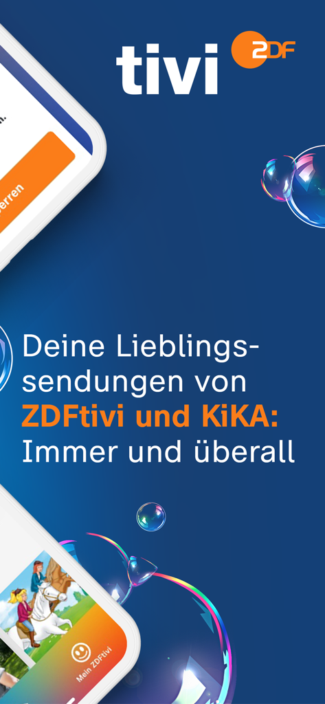 ZDFtivi-App – Kinderfernsehen - Écran promotionnel de l'application ZDFtivi présentant des émissions allemandes pour enfants de ZDF et KiKA