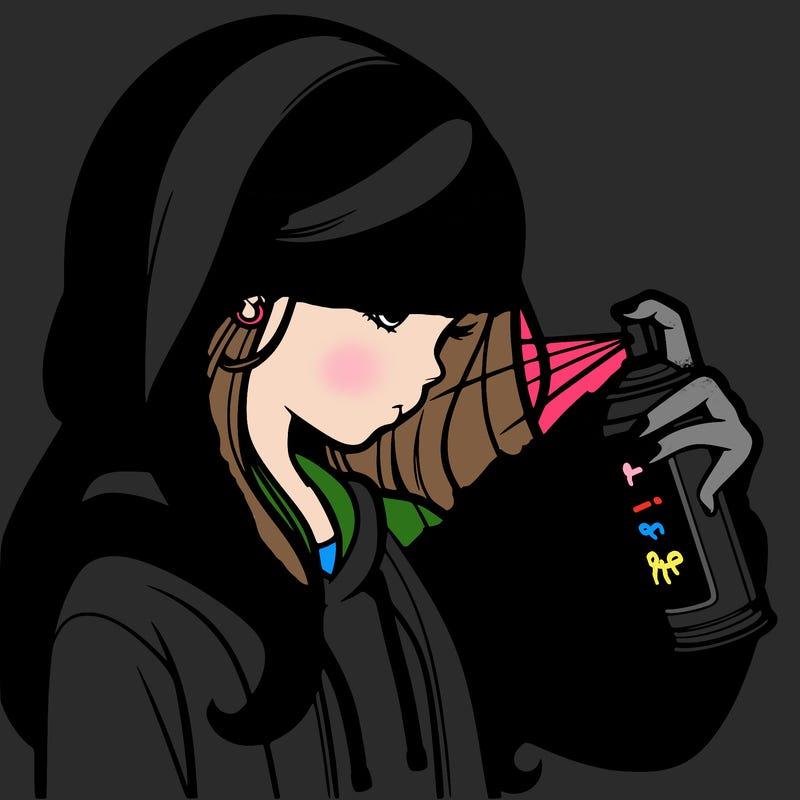 a realistic girl spray painting