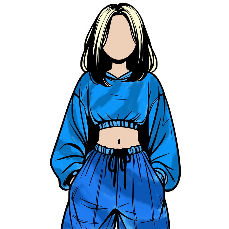 realistic girl faceless with baggy pants and a crop top