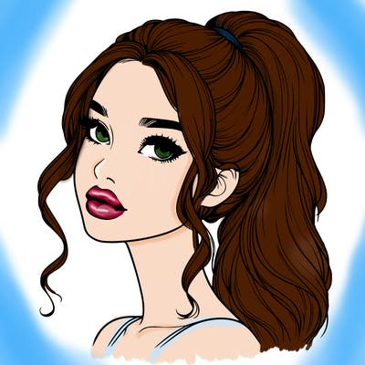 realistic girl with a ponytail on her hair and lips