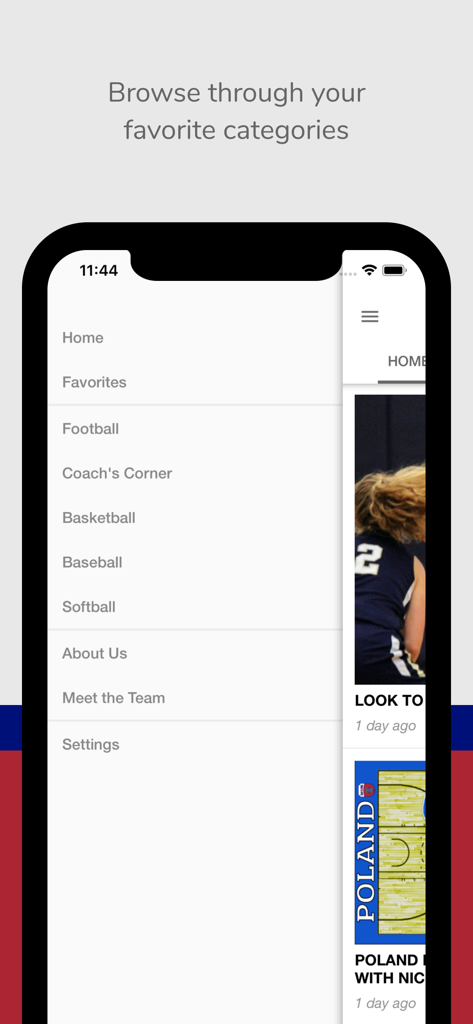 YSN Live - YSN Live app side navigation menu showing local sports categories like football basketball and softball