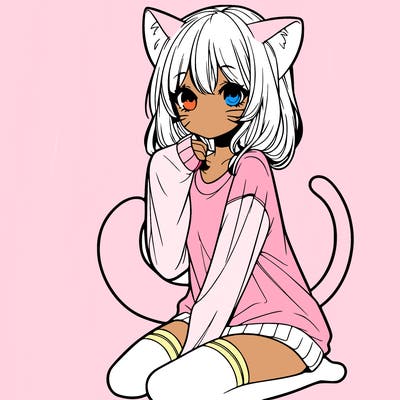 realistic girl with cat ears and tail