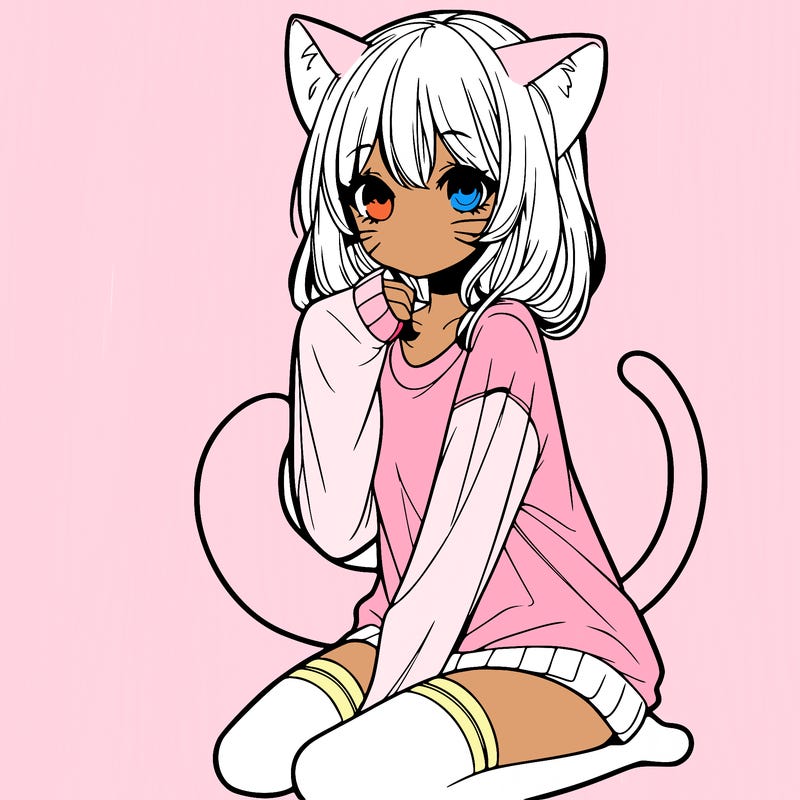 realistic girl with cat ears and tail