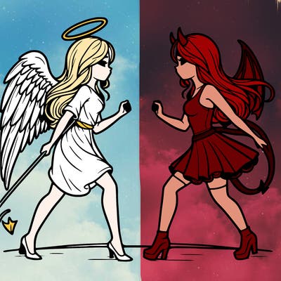 angel vs devil girl realistic