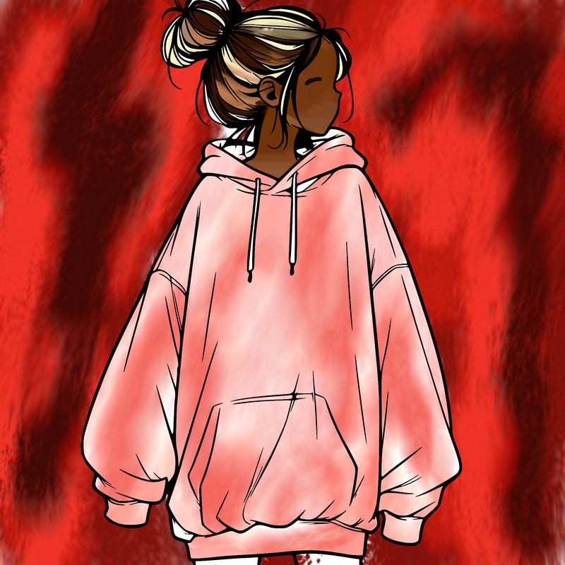 realistic girl with a oversized sweatshirt on and a bun
