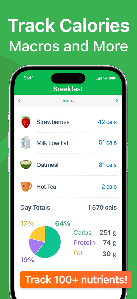 Calorie Counter PRO MyNetDiary - MyNetDiary app interface showing breakfast food log and macro nutrient breakdown