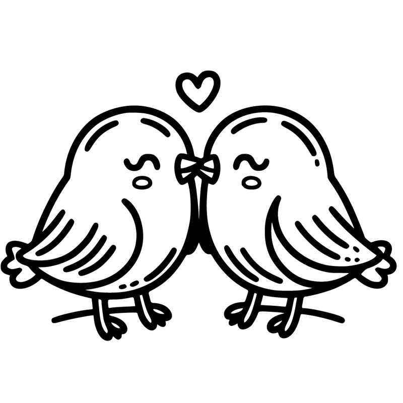 simple drawing of two loving birds