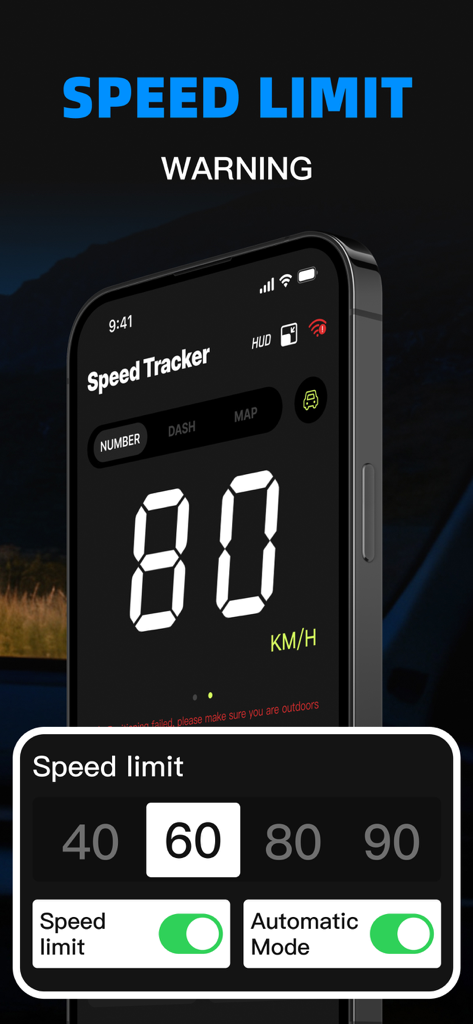 Speed Radar Bot: Speedometer - Speed Radar Bot app interface showing real-time speed and speed limit warning settings
