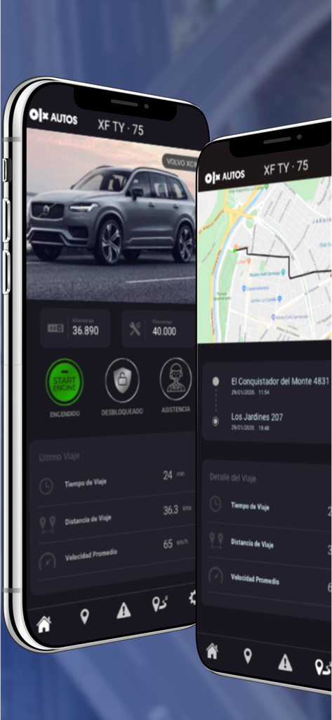 GPS OLX AUTOS - GPS OLX AUTOS app showing vehicle tracking and security features