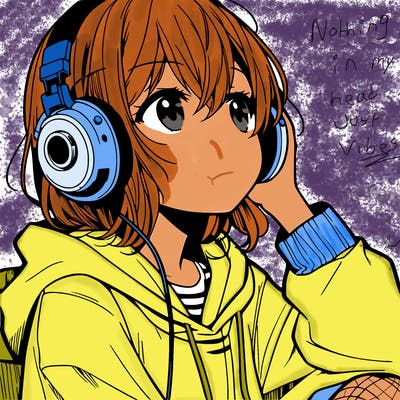 manga character that listen a music with headphone