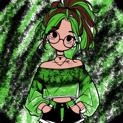girl with a messy ponytail glasses a baggy crop top and jean shorts