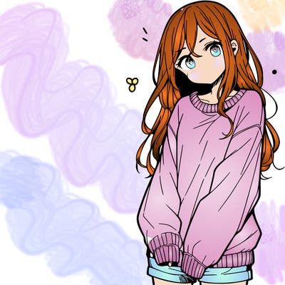 manga teen girl  in a sweater and baggy pants