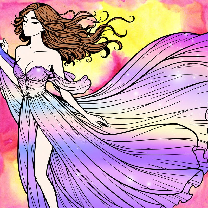 realistic woman in dress flowing the the wind