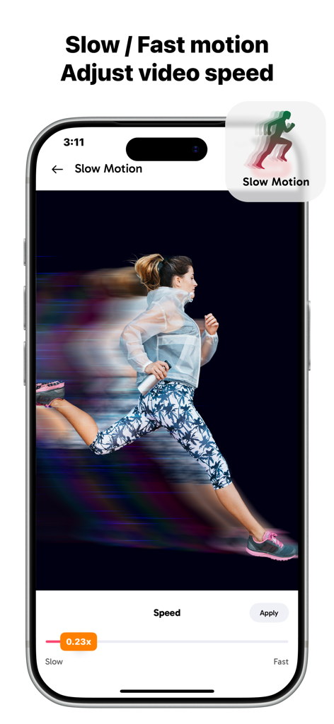 AnyREC: Screen Recorder, Share - AnyREC app interface showing the slow motion video speed adjustment feature with a slider set to 0.23x
