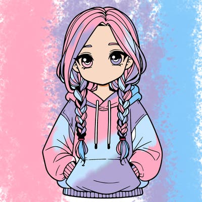 a realistic girl with a oversized hoodie and she has braids